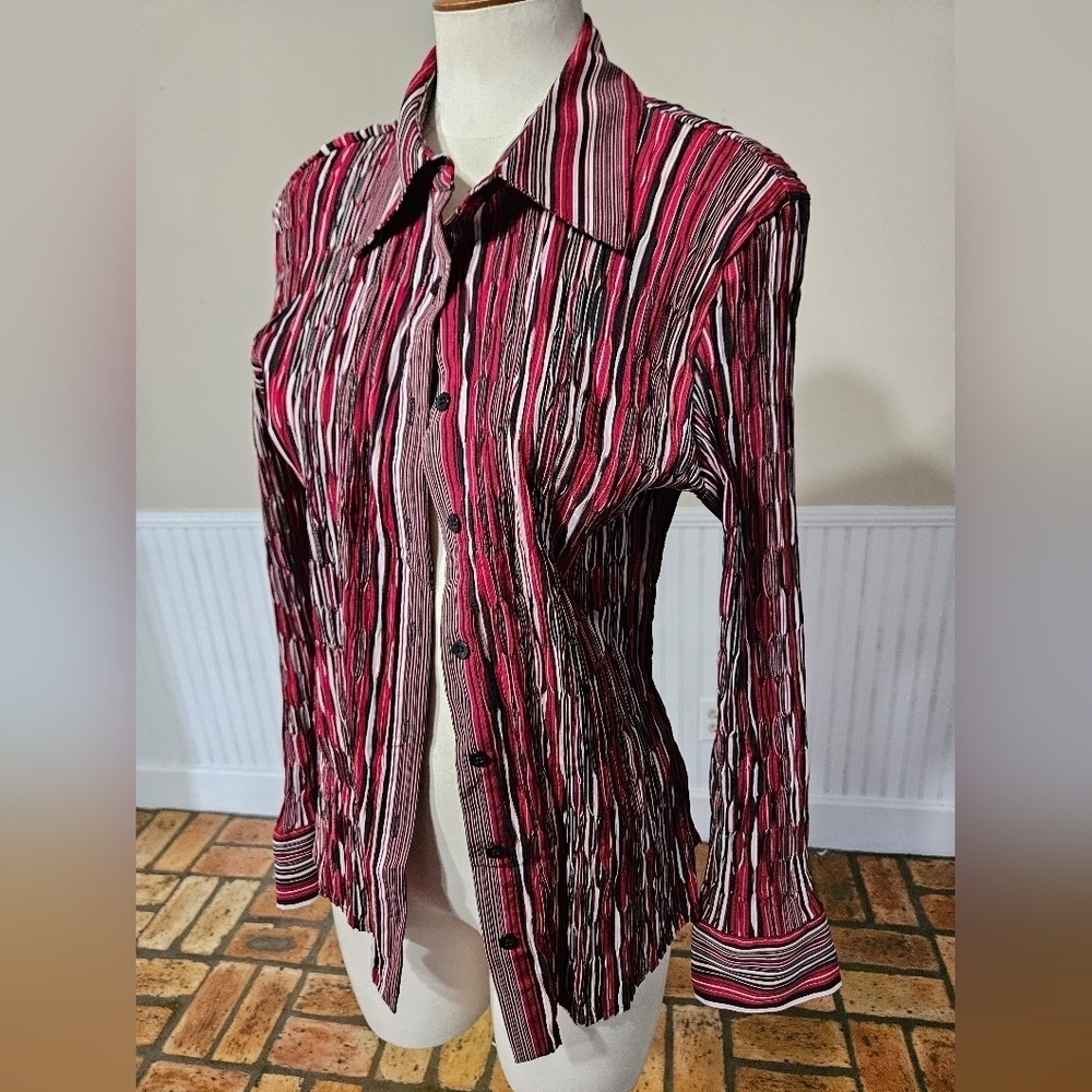 Apt. 9 Stretchy Red and Black Striped Button-up Shirt, Sz XL